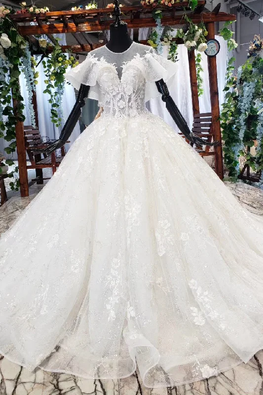 Break Fashion Norms Gorgeous Ball Gown Big Wedding Dresses Princess Bridal Dresses with Sleeves N1969