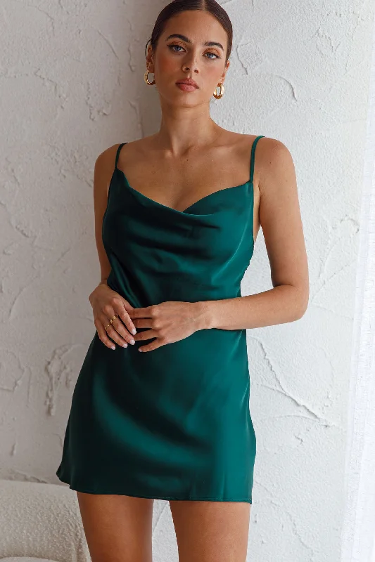 Unleash Your Style Xanadu Cowl Neck Slip Dress Forest Green