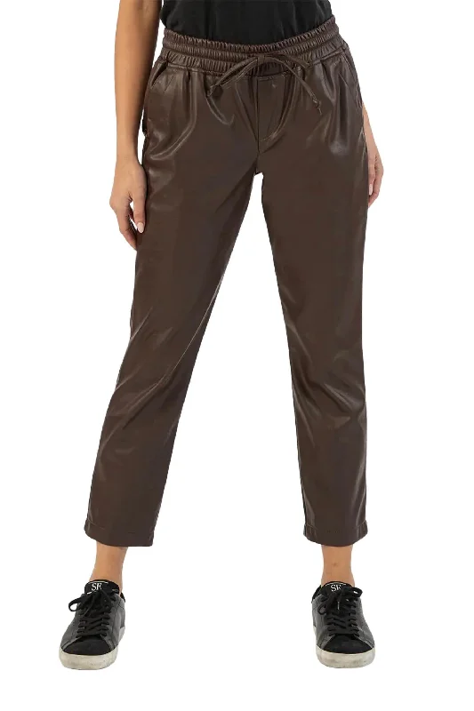 Premium Quality Garments Alanna Drawstring Pleather Pant In Brown