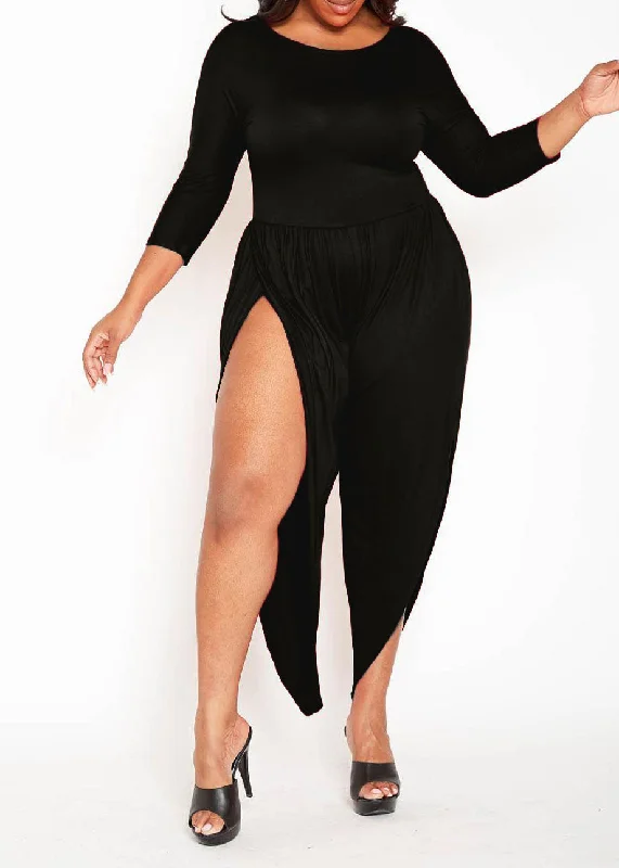 Fashionista Favorites HI Curvy Plus Size Basic Slit Leg Hem Harem Jumpsuit