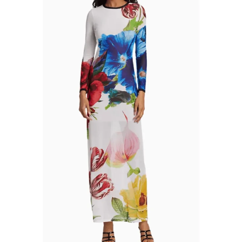 Exclusive Online Sale Delora Long Sleeve Crew Neck Le Parisien Maxi Dress In Multicolor