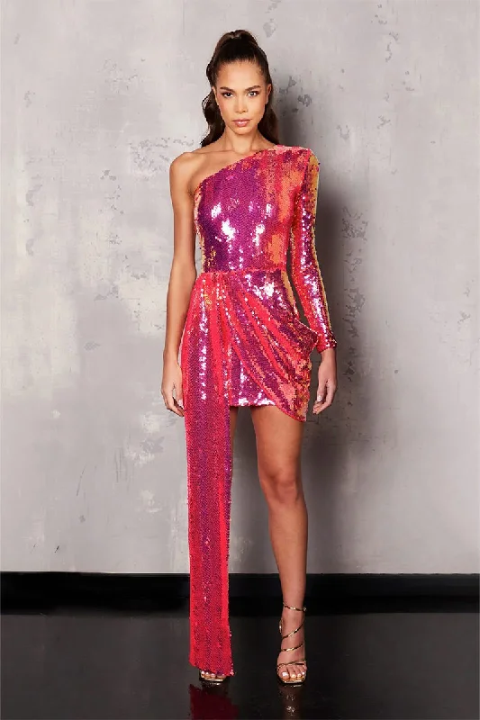 Relaxed Fashion Sparkling Spotlight One-Shoulder Sequin Mini Dress