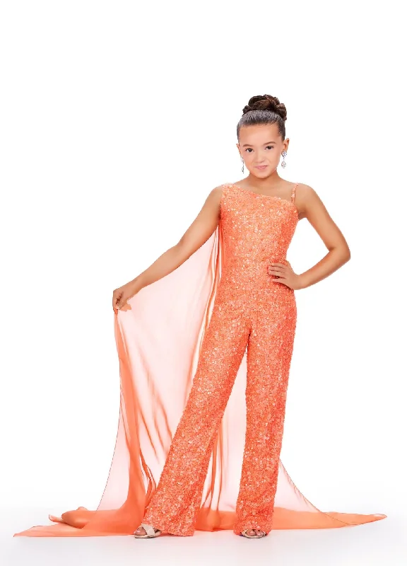 Minimalist Style Ashley Lauren Kids 8191 Size 6 Coral Girls Beaded Jumpsuit cape Sequin One Shoulder Pageant Wear