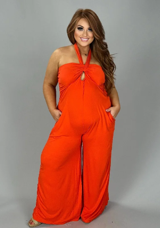 Timeless Elegance Redefined LD-I {Resort Queen} Orange Off Shoulder Wide Leg Jumpsuit PLUS SIZE 1X 2X 3X