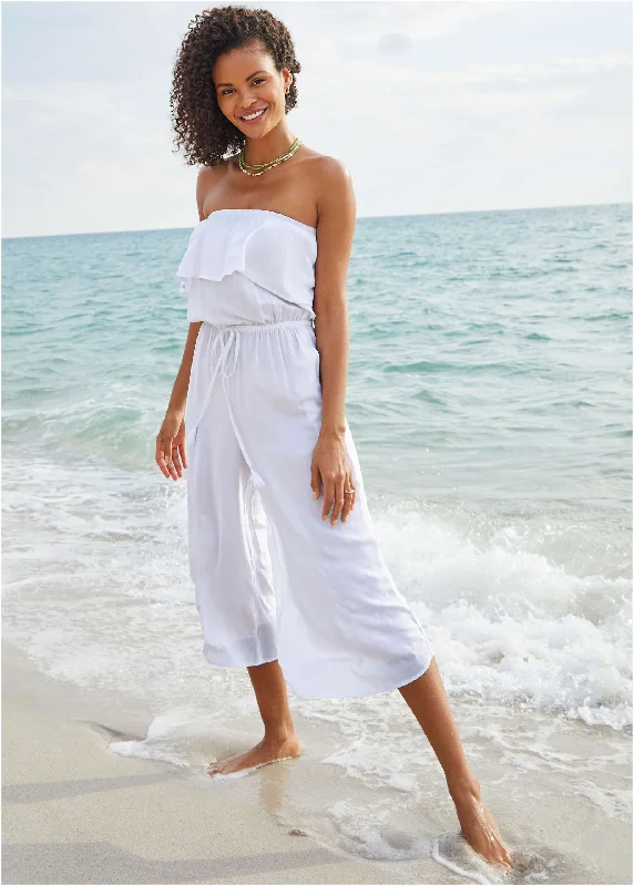 Woman Clothing Strapless Jumpsuit Cover-Up - Pearl White