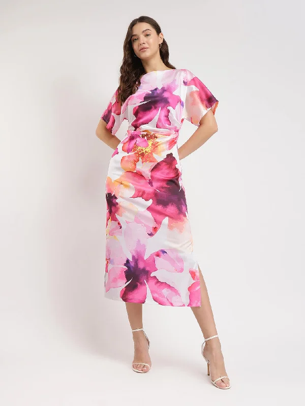 Elevate Your Wardrobe Satin Floral Kimono Dress - White