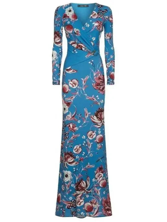 Athleisure Wear Special Offer Floral Long Wrap-Effect Jersey Silk Gown