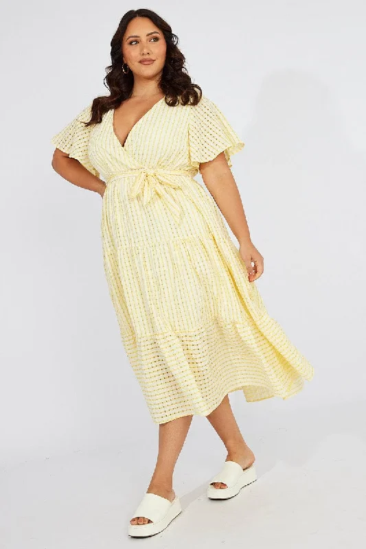 Hot Styles Yellow Check Wrap Midi Dress