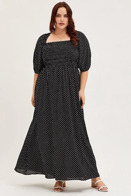 Bid Farewell To The Old Season Polka Dot Midi Dress Scoop Neck Short Sleeve