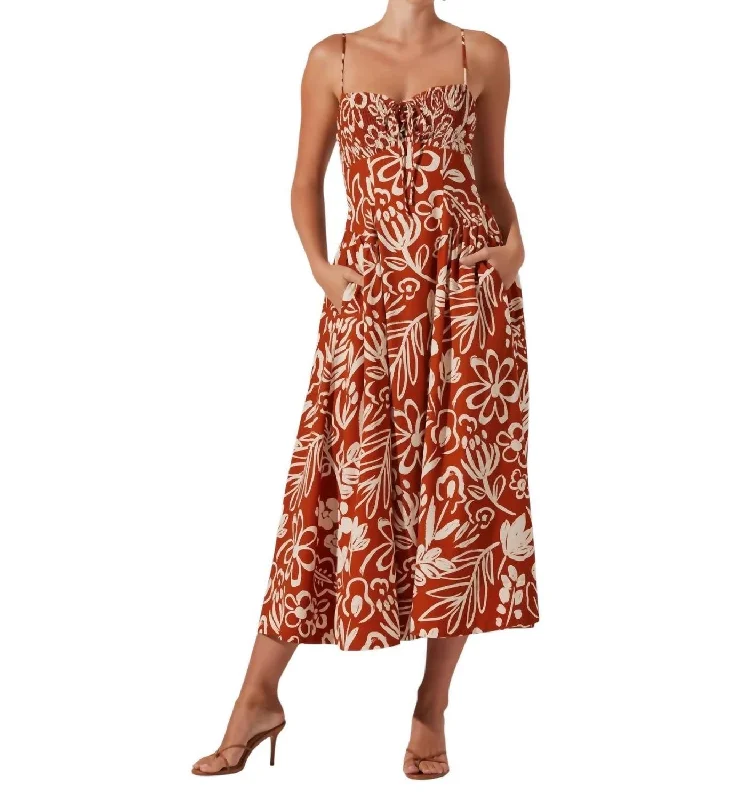 Sporty Streetwear Sarai Maxi Dress In Burnt Orange/cream