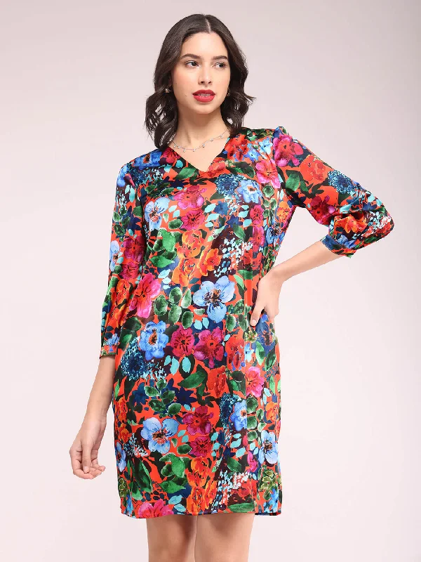 Chic Outfits Floral Print Shift Dress - Multicolour