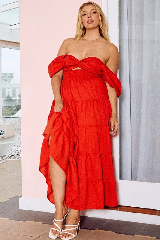 Hot Styles Red Maxi Dress Short Sleeve Twist Front