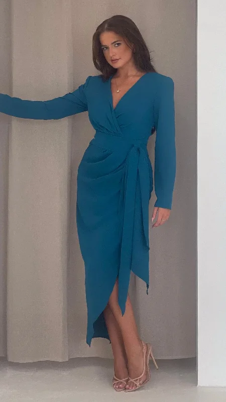 Trendy Women's Wear Collection Harley Teal Wrap Maxi Dress