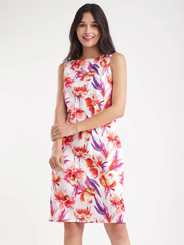 Trendy Street Style Floral Shift Dress - Multicolour