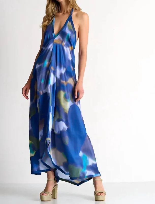 Casual Fashion Sunny Silk Halter Maxi Dress In Print