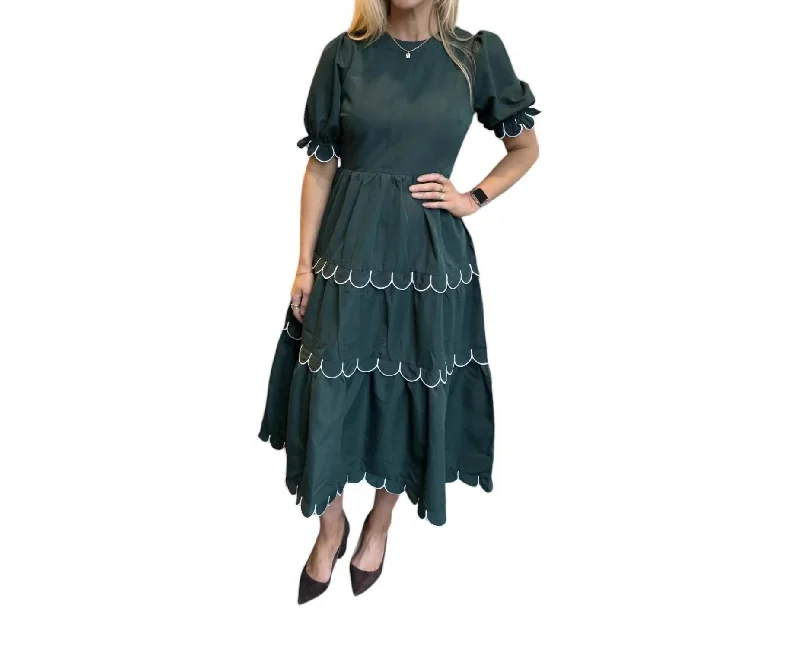 Everyday Fashion Ivy Scalloped Midi Dress In Hunter Green