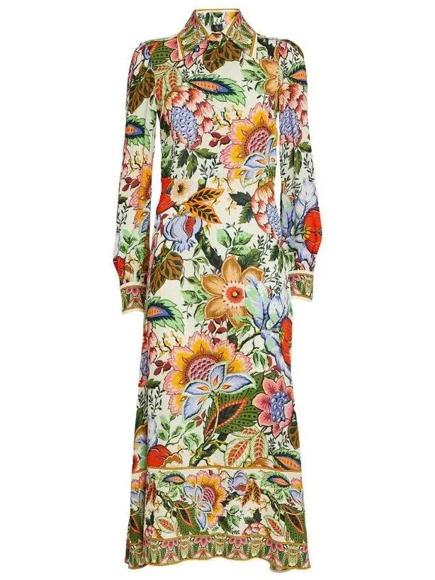 Redefining Women's Style Tree of Life Floral Printed Midi Shirt Dress