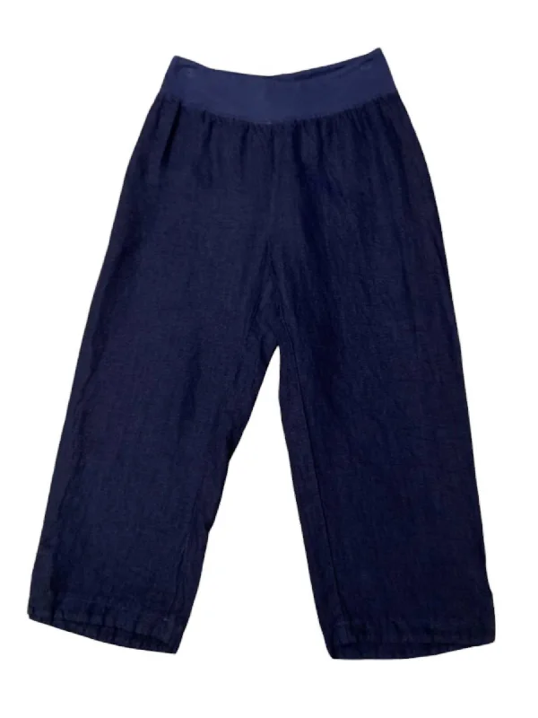 Hot Trends Women's Linen Capri Easy Pants In Nightsky