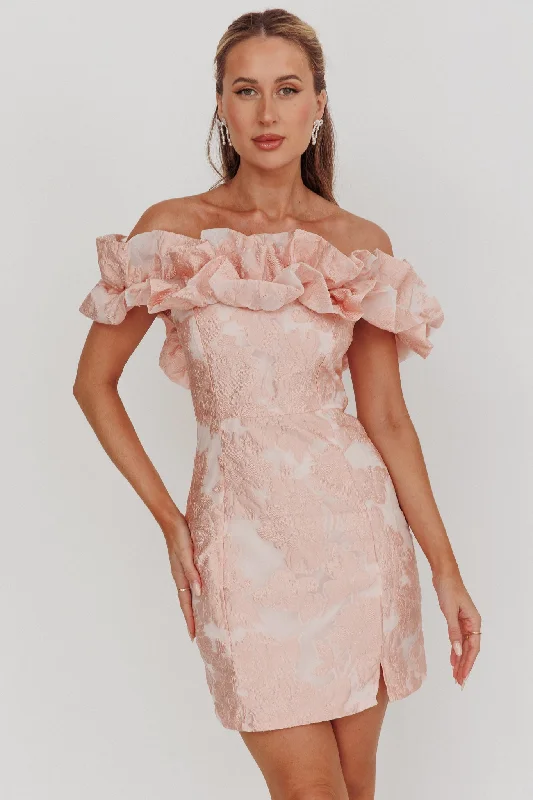 VIP Member Discount Memoire Off-Shoulder Jacquard Mini Dress Blush