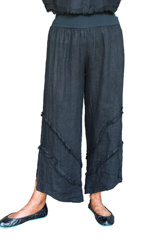 Fashion Forward Femme Ruffle Delight Linen Pants In Black