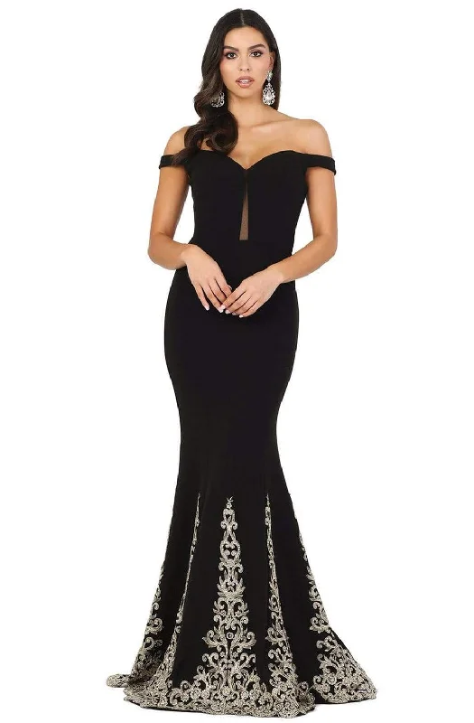 Chic And Edgy Dancing Queen - 4003 Off Shoulder Applique-Accented Mermaid Gown