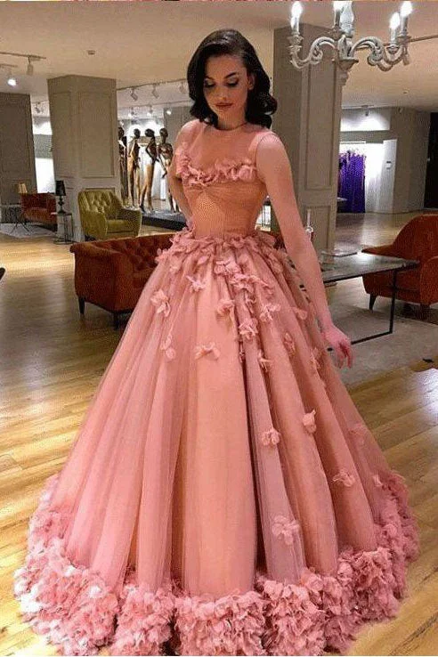 Runway Inspired Wear Luxury Tulle Sleeveless Ball Gown Prom Dresses with Flowers Princess Wedding Dresses N1832