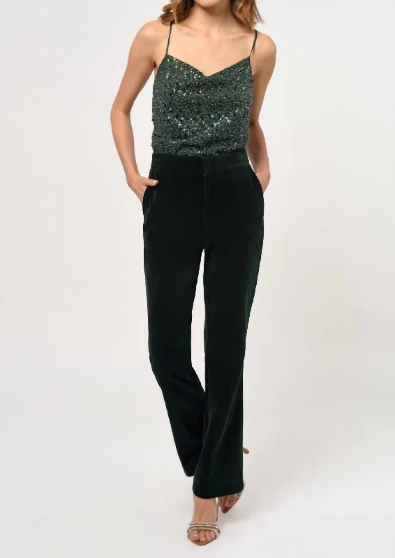 Everyday Wear Milton Velvet Straight Leg Trouser In Forest Green