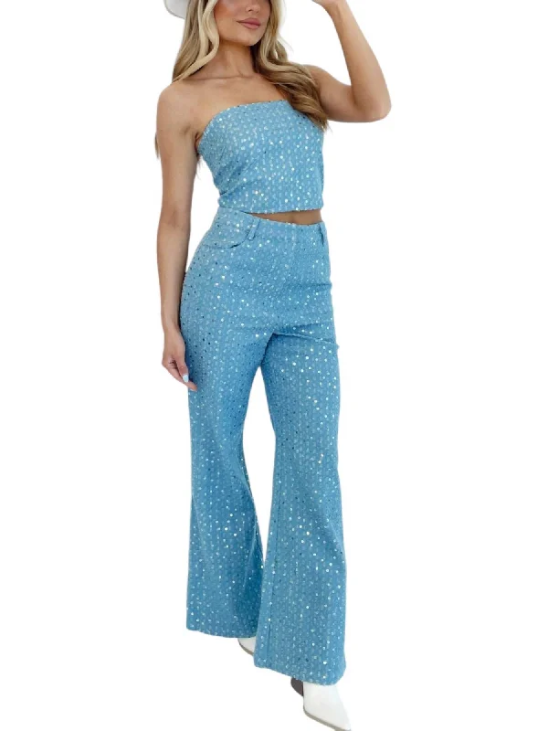 Insane Discount Onslaught High Waisted Wide Reg Sequin Pants In Light Blue