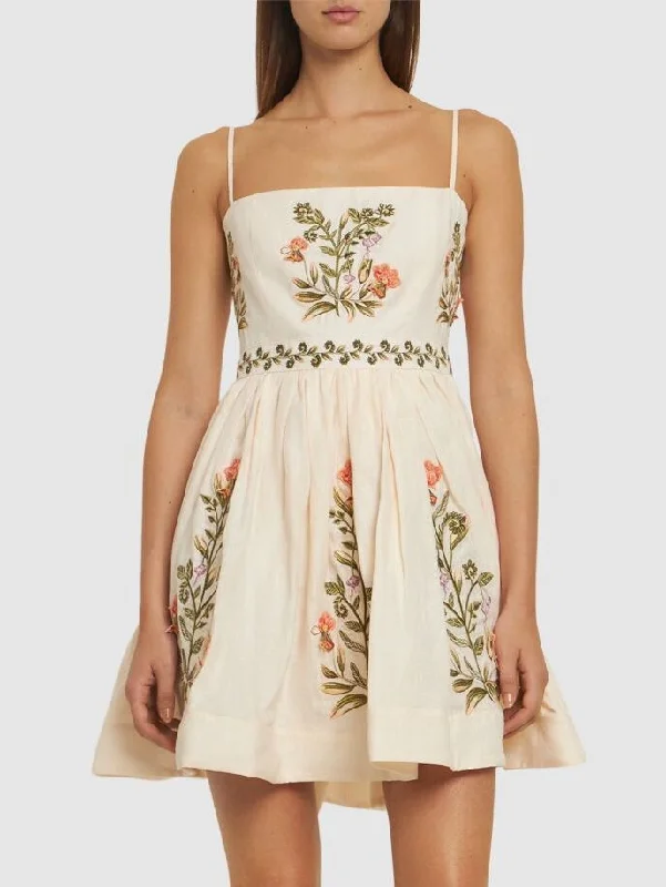 Fashion Forward Femme Floral Embroidered Linen Mini Dress