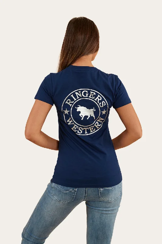 Stylish Spring Fashion Signature Bull Women Classic Fit T-Shirt - Navy/Silver