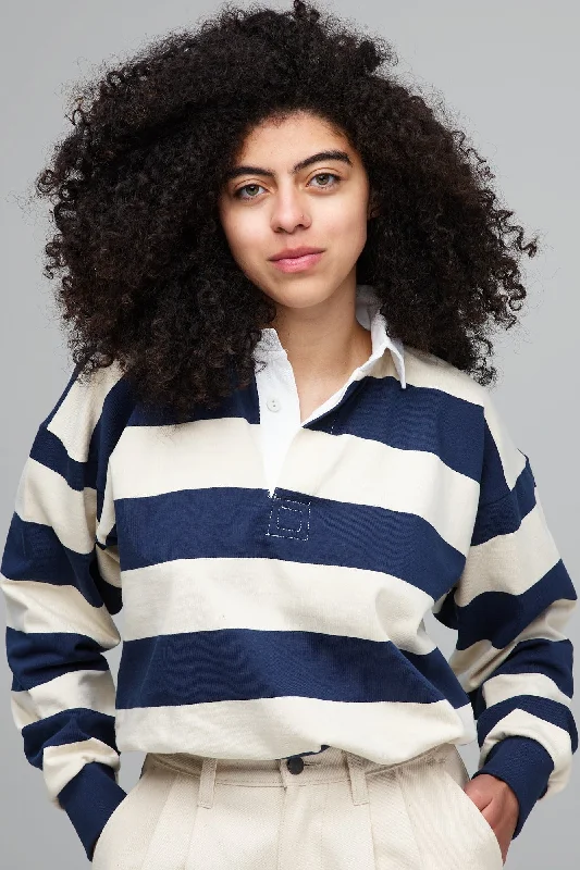 Chic Women’s Clothing for Date Nights Narrow Stripe Rugby Shirt - Ecru/Navy