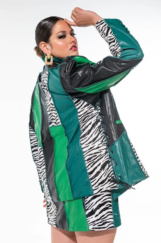 Gorgeous Glamour Collection PLUS MANCHESTER COLORBLOCK ZEBRA BLAZER GREEN MULTI