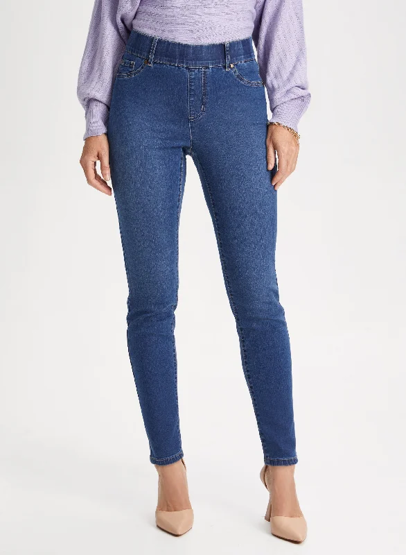 Casual Fashion Slim Leg Pull-On Jeans