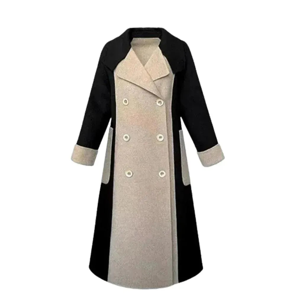 Quality Driven Apparel Chic Women's Woolen Patchwork Trench Overcoat