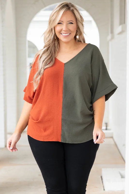 Premium Fashion Double Dose of Color Top, Olive