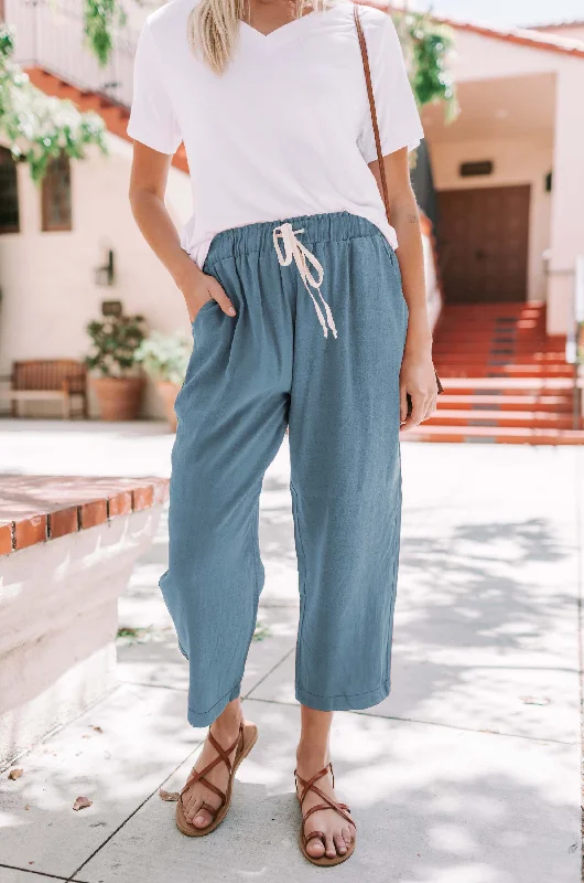 Laid-Back Elegance Solid Elastic Breathable Waist Cropped Lounge Pant