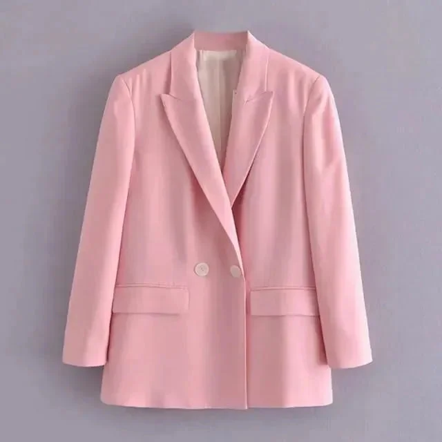 New Arrival Discount Women Pink Double Breasted Blazer Women - Formal-Business - Plain-Solid