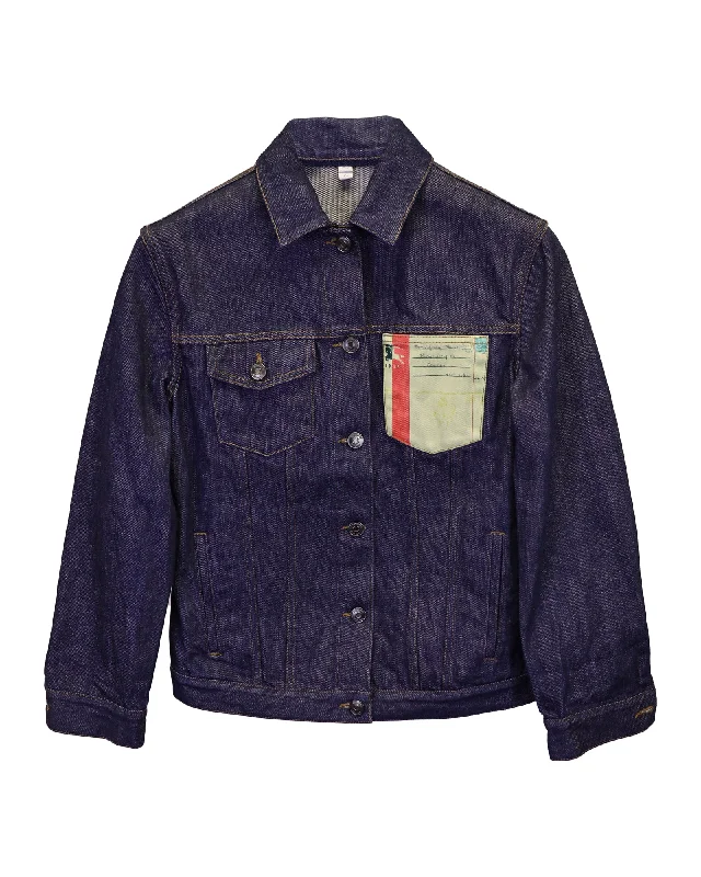 Style Redefined Burberry Postcard Motif Denim Jacket in Blue Cotton