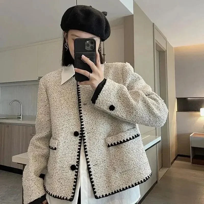 Comfortable Clothes Light Grey Cropped Tweed Jackets Women