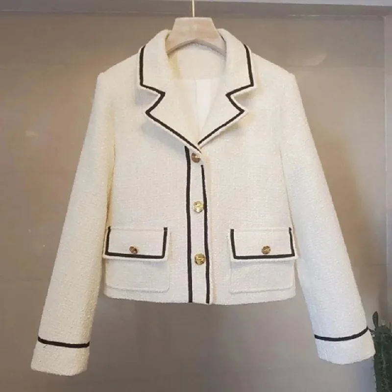 Bold Fashion Flap Pocket Button Short Tweed Jacket Women