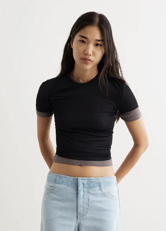 Wardrobe Refresh Sheer Overlay Loophole Rib T-Shirt