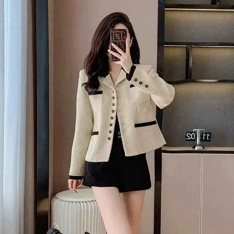 Luxury Fashion Chic Double Pocket Tweed Jacket Women