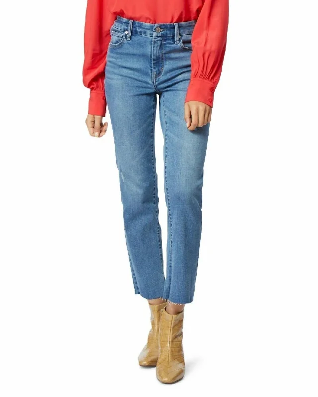 Style Breakthroughs Lilly High Rise Distressed Raw Hem Straight Leg Jeans In Sapphire Blue