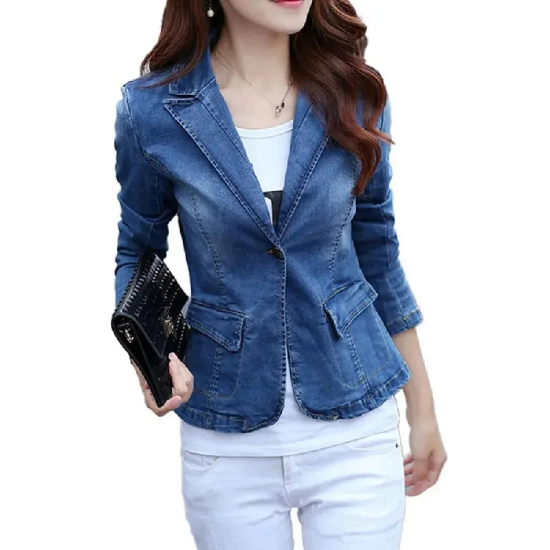 Fashion Forward Denim Jean Blazer Women - Casual - Plain-Solid