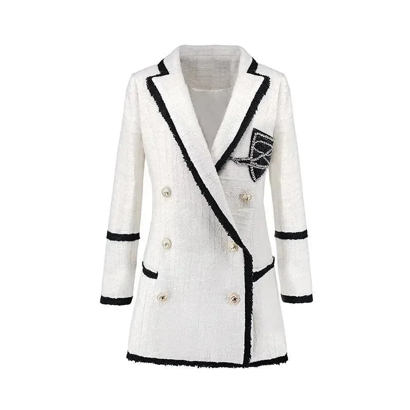 Women Wear Boutique White Tweed Blazer Women - Formal-Business - Plain-Solid