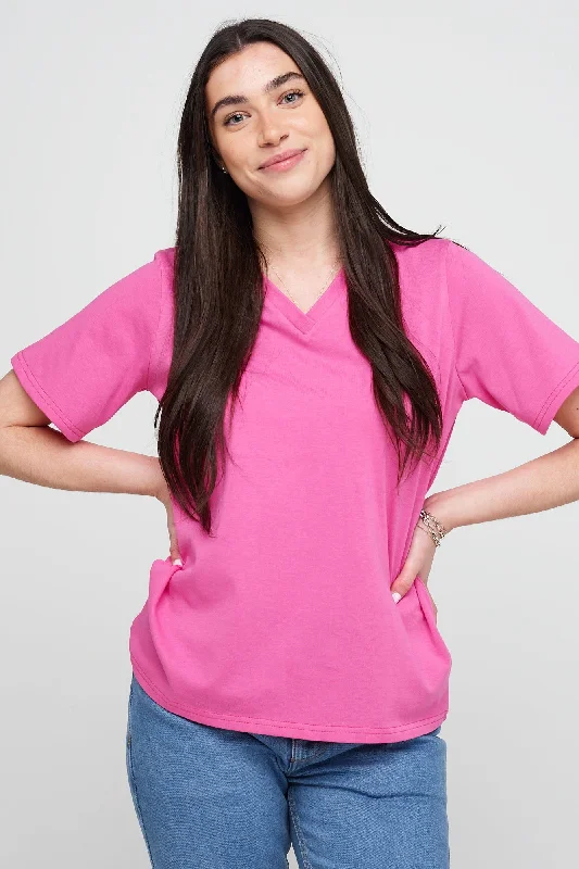 Women's Clothing Stores Women's Short Sleeve V-Neck T Shirt - Fuchsia Pink