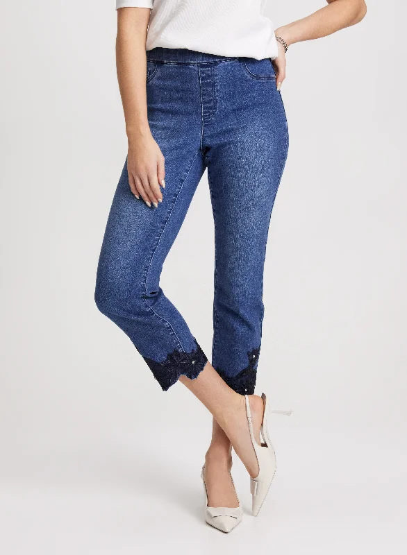 Enjoy Discount Embroidered Hem Straight Leg Jeans