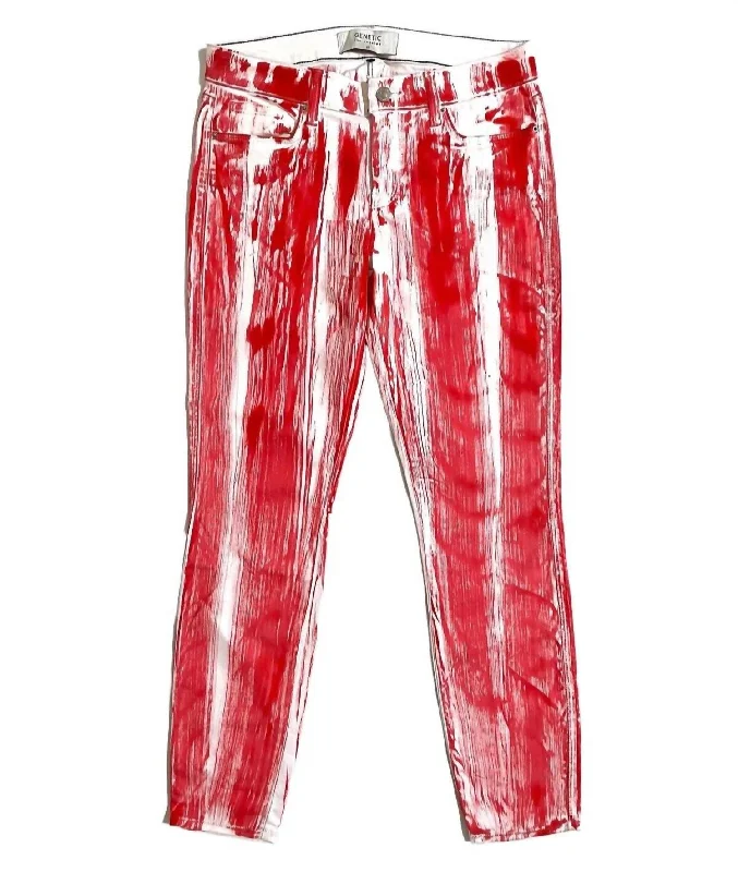 Limited Time Deal Women's Shya Crop Mid Rise Stretch Brushstroke Jeans In Red+White