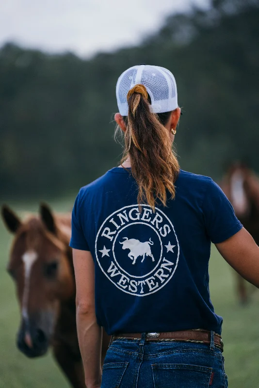 Quick Grab Deals Signature Bull Womens Classic Fit T-Shirt - Navy/White