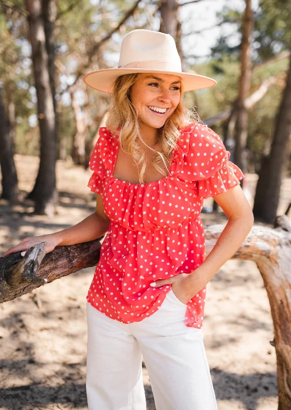 Casual Fashion Blouse Syra à pois - corail